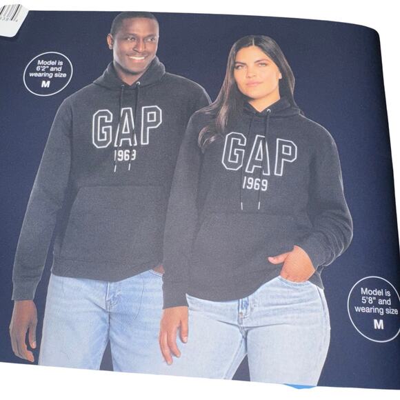 GAP Hoodie Mens Large True Black Logo 1969 Embroidered Pullover Fleece - Picture 6 of 13